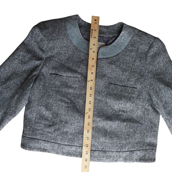 LOFT Silver Cropped Jacket with Sequin Collar | Size 14 | Lined Preppy Glam EUC - Picture 8 of 11